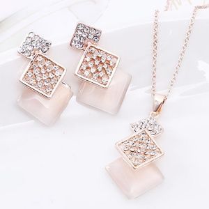 Squard Pendant Necklace And Stud Earrings